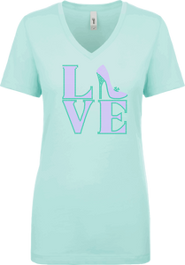 Love Heels Rhinestone Ladies T- Shirt